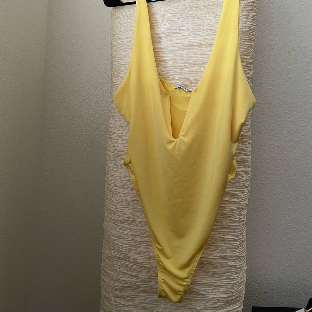 FashionNova Yellow Bodysuit with Plunge Neckline